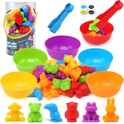LEADSTAR Montessori Colour Sorting Toys 46 pcs for Toddlers, 3 4 5 Years