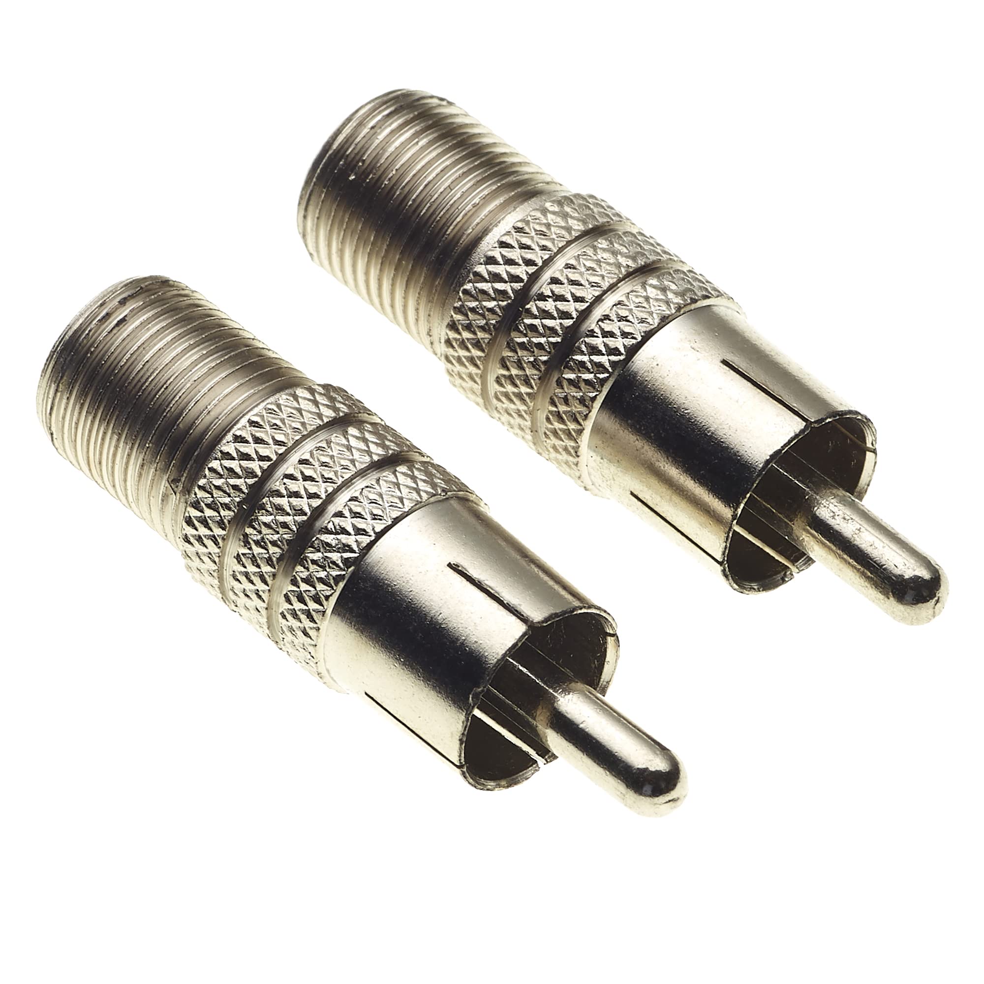 Keple Nickel Body RCA Phono to F Type Socket Adaptor, Phono Plug to TV Coaxial Type F Socket Adaptor With Screw Design, Pack of 2 RCA Composite Male Adapters, CCTV Plugs & Accessories