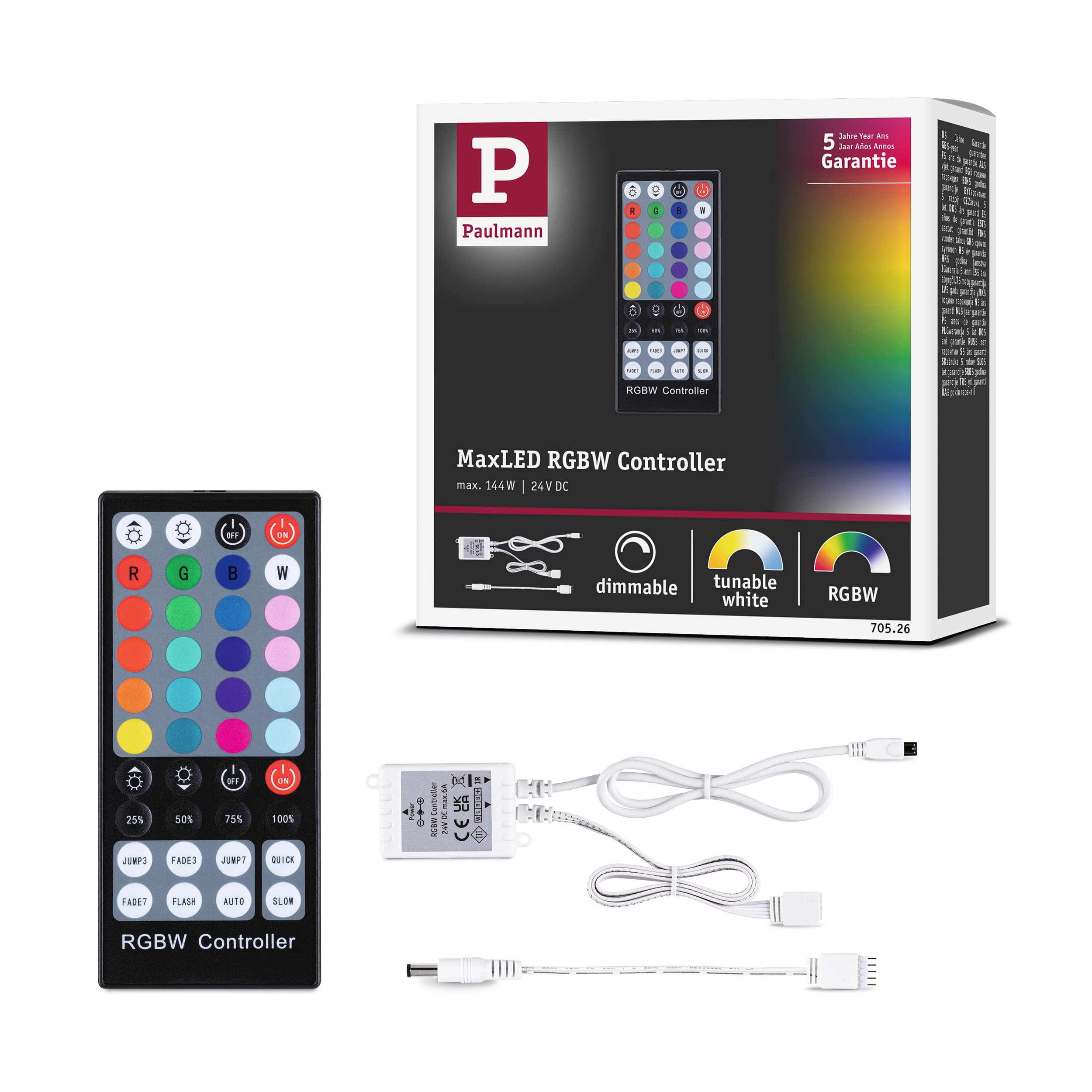 Paulmann 70526 MaxLED Controller RGBW incl. IR Remote DC 24V Rectangular max. 144W dimmable 50x35mm White Plastic