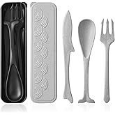Loyzcy Camping Cutlery Set, Plastic Cutlery, Ocean Themed Portable Travel Cutlery Set with Case, Plastic Spoon Knife and Fork
