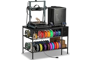 AHOWPD 3D Printer Table with Filaments Storage - 3D Printer Stand Filament Storage Rack Heavy Duty 3D Print Desk with Drawer for Workshop Studio Office (Black)
