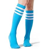 Joulli Women's Knee High Athletic Socks Stripe Tube Outdoor Sport Socks 1-3 Pairs