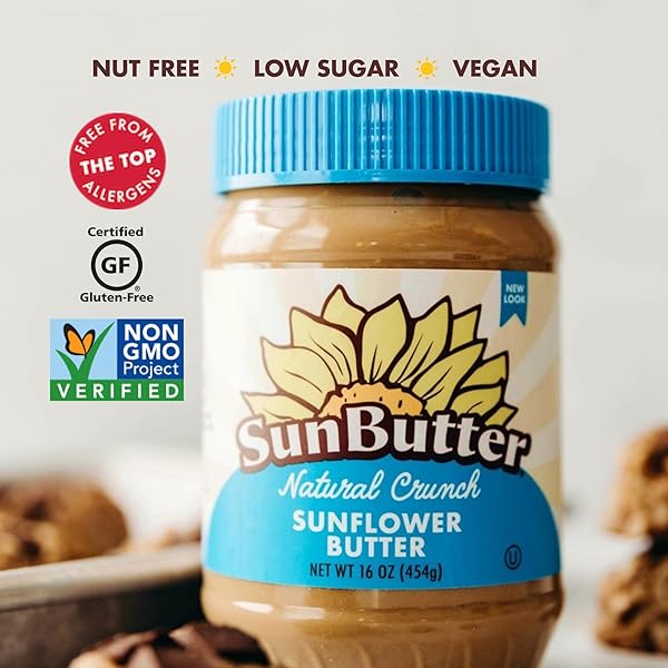 SUNBUTTER SUNFLOWER BUTTER NATURALLY CRUNCHY ALTERNATIVE TO PEANUT BUTTER 16 OZ PLASTIC JARS, PACK OF 6