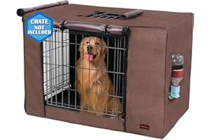 Peipaws Dog Crate Cover 24 Inch - Waterproof Kennel Cover with Top Window, 600D Oxford Fabric Dog Cage Cover Fit for Most Double Door Wire Crate, Unique Drinking Hole Design, Brown (Cover Only)