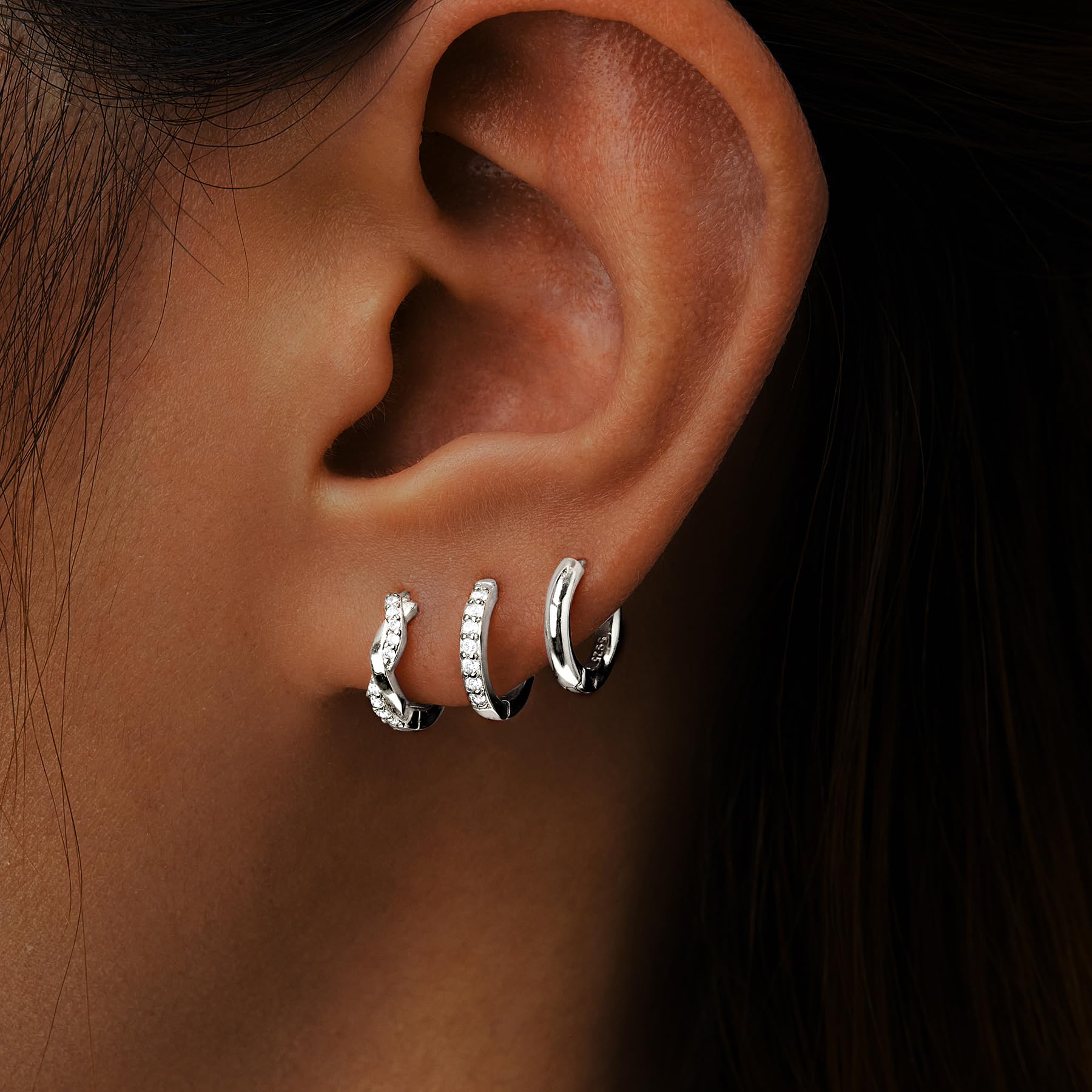 Inerney Gold Huggie Hoop Earrings Set for Women, Dainty Small Sterling Silver Earring Stacks Hypoallergenic Jewelry for Multiple Piercings, Trendy Twisted Cute Cartilage Hoops Birthstone Gift 3 Pairs