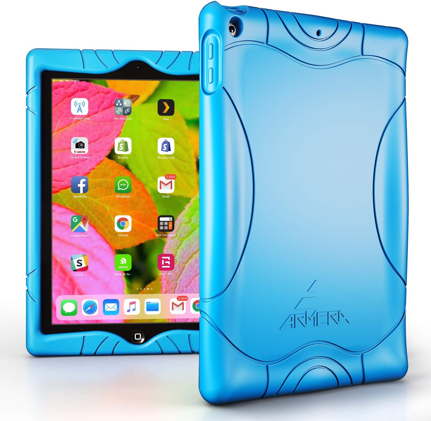 Armera iPad 9.7 2018 2017 Case - [Wave Bumper Series] Light Weight Anti Slip Kids Friendly Shock Proof Silicone Protective Cover for iPad 6th / 5th Gen, Blue