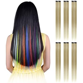 12pcs Beige Hawkko 12pcs Straight Colored Clip In Hair