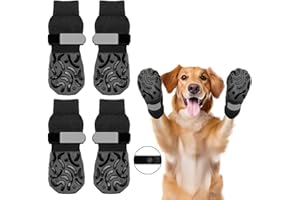 SUPERPAWS Double Side Non Slip Dog Socks to Prevent Licking Paws, Dog Shoes for Winter Cold Hot Pavement Dog Booties, Night Reflection Paw Protectors for Hardwood Floors Traction Control Indoor