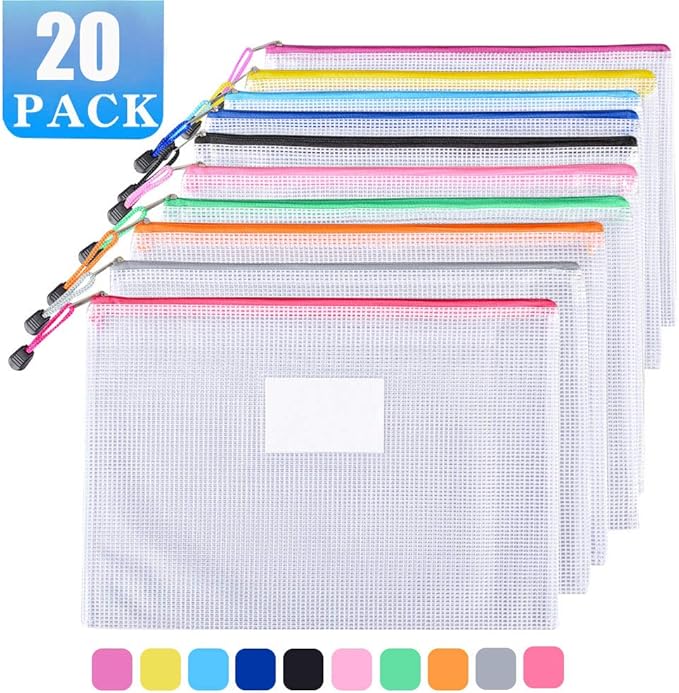 Sooez Plastic Mesh Zip File Document Folders, 20 Pack