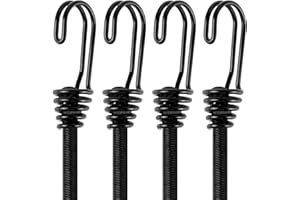 KINZOMOR Small Bungee Cord with Hooks 12 Inch-Newest Double J Bungee Cords Hooks Heavy Duty Outdoor Bungee Straps with Hooks for Camping,Tarps,Tents, Hiking,Hunting,Trucks and Boats (4 Pack)