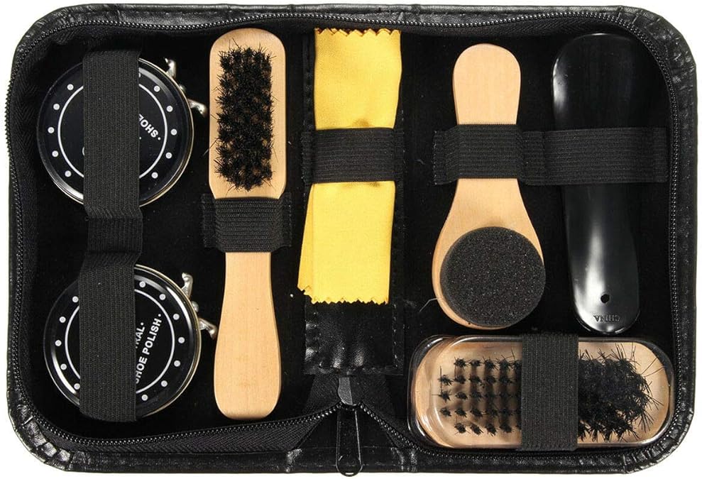 Shoe Polish Kit with PU Leather Case, 7Piece Travel Shoe