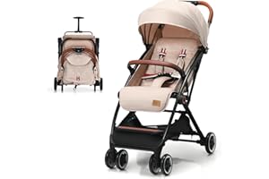 BABY JOY Lightweight Baby Stroller, Compact Toddler Travel Stroller for Airplane, Infant Stroller w/ 5-Point Harness, Adjustable Backrest/Footrest/Canopy, Storage Basket, Easy One-Hand Fold, Beige