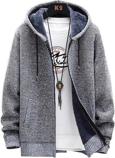 Amazon メンズ カーディガン おしゃれ ニットカーディガン メンズ ジップアップ フード付き パーカー メンズ 裏ボア カーディガン メンズ 冬 服 メンズ カーディガン 通販