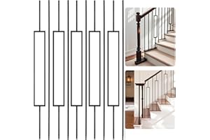 CERBEARFY 10 Pcs Wrought Iron Balusters 44 Inches Iron Balusters for Staircase Hollow Stair Spindles 1/2" Balusters for Staircase Interior Satin Black Metal Deck Balusters