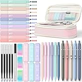 Four Candies 39 PCS Aesthetic School Supplies with Cute Pen Case, 12 Pastel Highlighters, 5 Black Ink Gel Pens, 6 Mechanical Pencils Set for Students Stationary College Essentials (Pink)