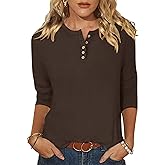 ANRABESS Womens 3/4 Sleeve Tops Henley Shirts Casual Trendy Button T Shirts 2026 Summer Basic Tunic