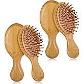 Mini Bamboo Brush, 2 Pack Bamboo Brushes for Hair Growth, Wood Hairbrush for Women Men Kids All Hairtypes, Travel Home Wet Dry Hair Massaging