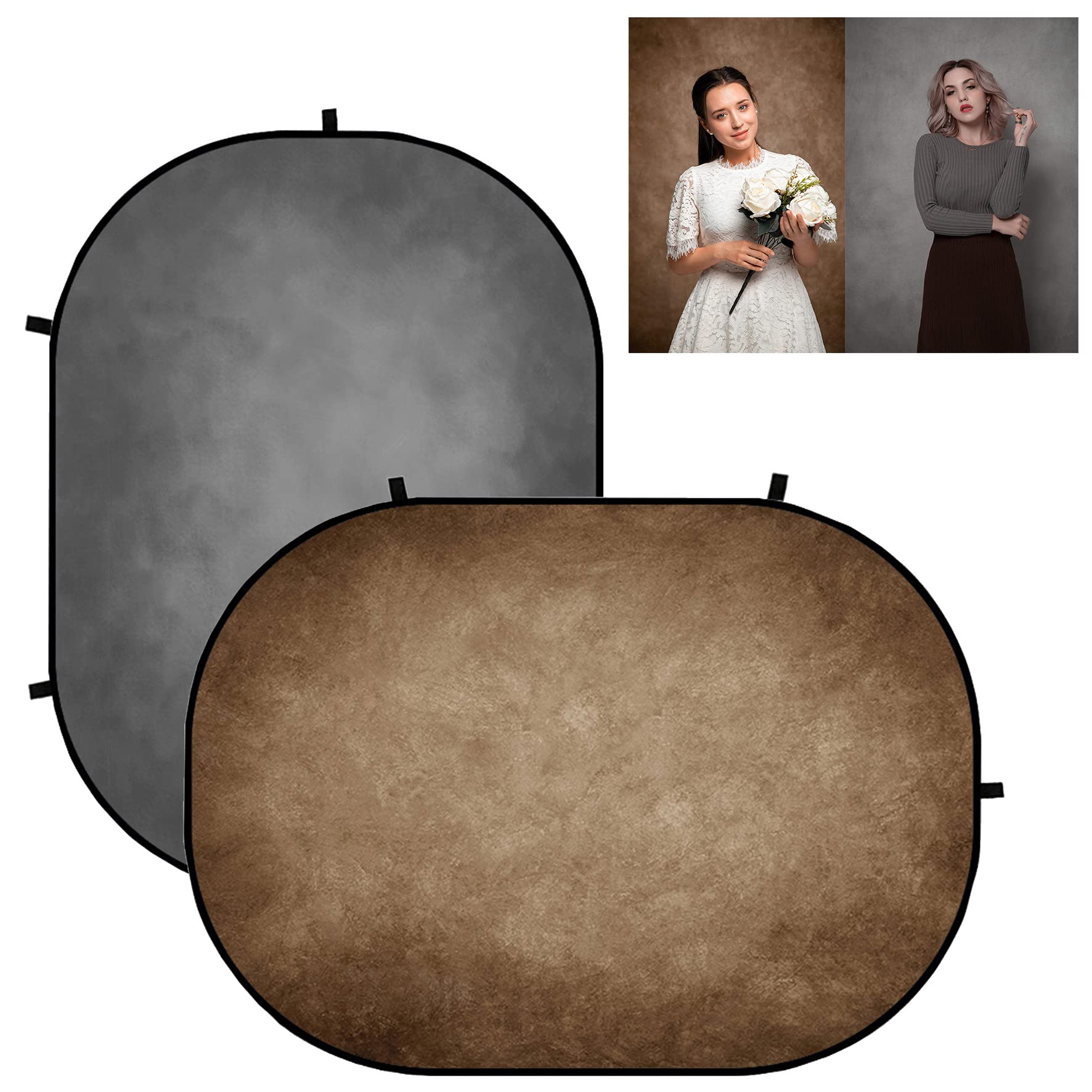 Kate Backdrops 5x6.5ft/1.5x2m Collapsible Backdrop Grey Texture Double-Sided Backgrounds Dark Brown Portrait Backdrop Pop up Backgrounds Photography Carrying Case Included — image 1