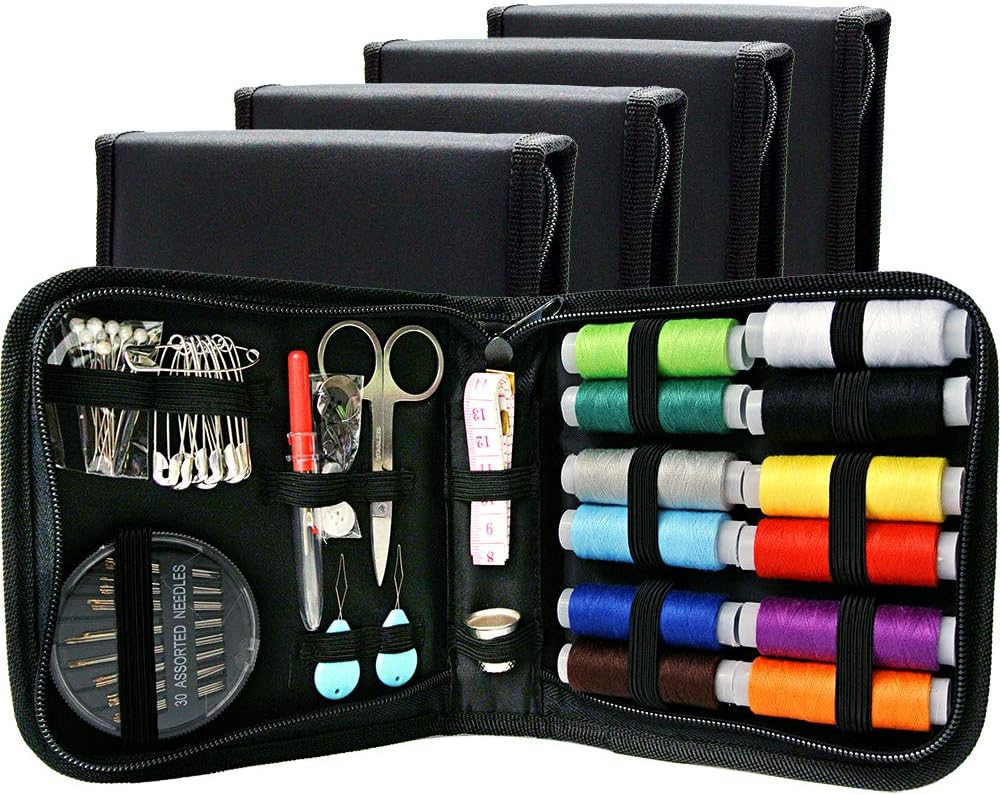 VelloStar Mini Travel Sewing KIT for Adults – Easy to Use Needle and Thread Kit at Home & On The go, Basic Sewing Kit w/ Multiple Color Threads & Needles, Beginner Small Sewing Kit, Pack of 4