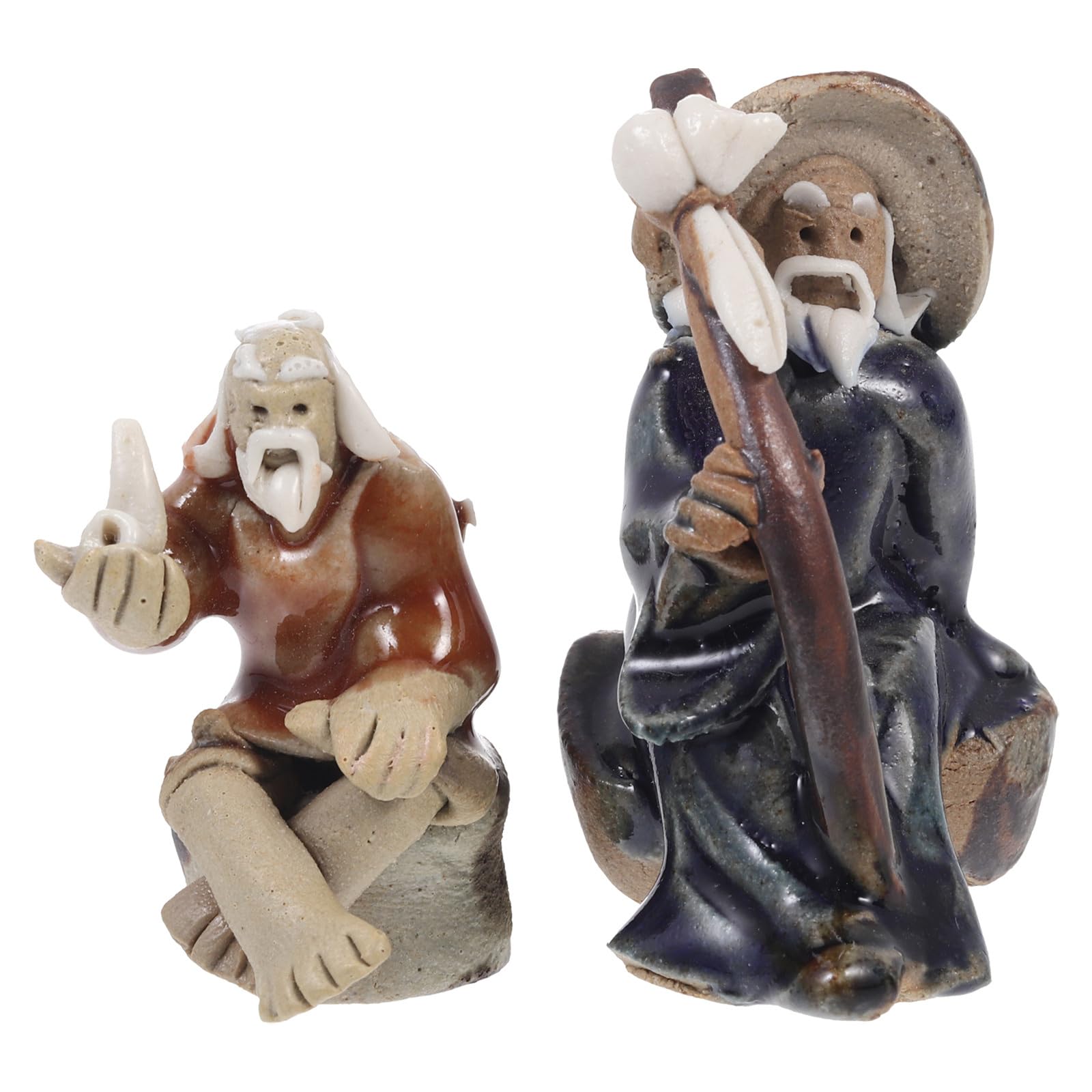 HANABASS 2pcs Chinese Mud for Micro Landscape Fish Tank, Mini Fisherman Figurines, Zen Miniature Gardening Gnomes Figurines Ornaments Craft Micro Landscape Bonsai Fairy Garden Decorations