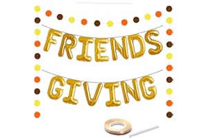 JW PASSION - PREMIUM QUALITY, MADE WITH PASSION Friendsgiving Balloon Banner Decoration Gold Foil Letter 16 Inches Tall Thanksgiving Centerpiece Friends Party Backdrop Fall Decor Circle Dots Garlands