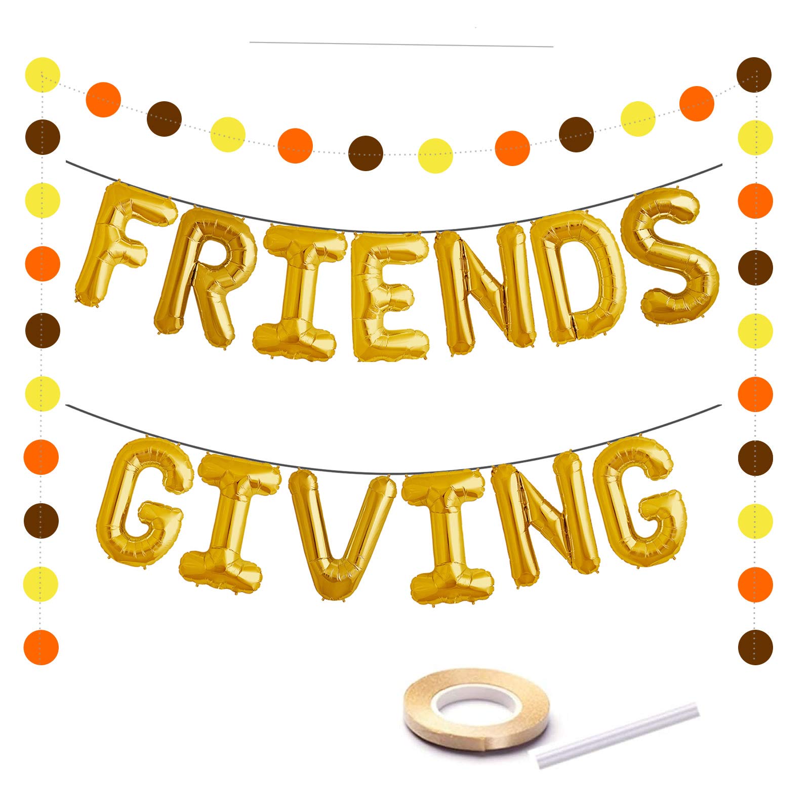 Photo 1 of ***PARTIAL SET - PRICE ADJUSTED***
Friendsgiving Balloon Banner Decoration Gold Foil Letter 16 Inches Tall Thanksgiving Centerpiece Friends Party Backdrop Fall Decor Circle Dots Garlands