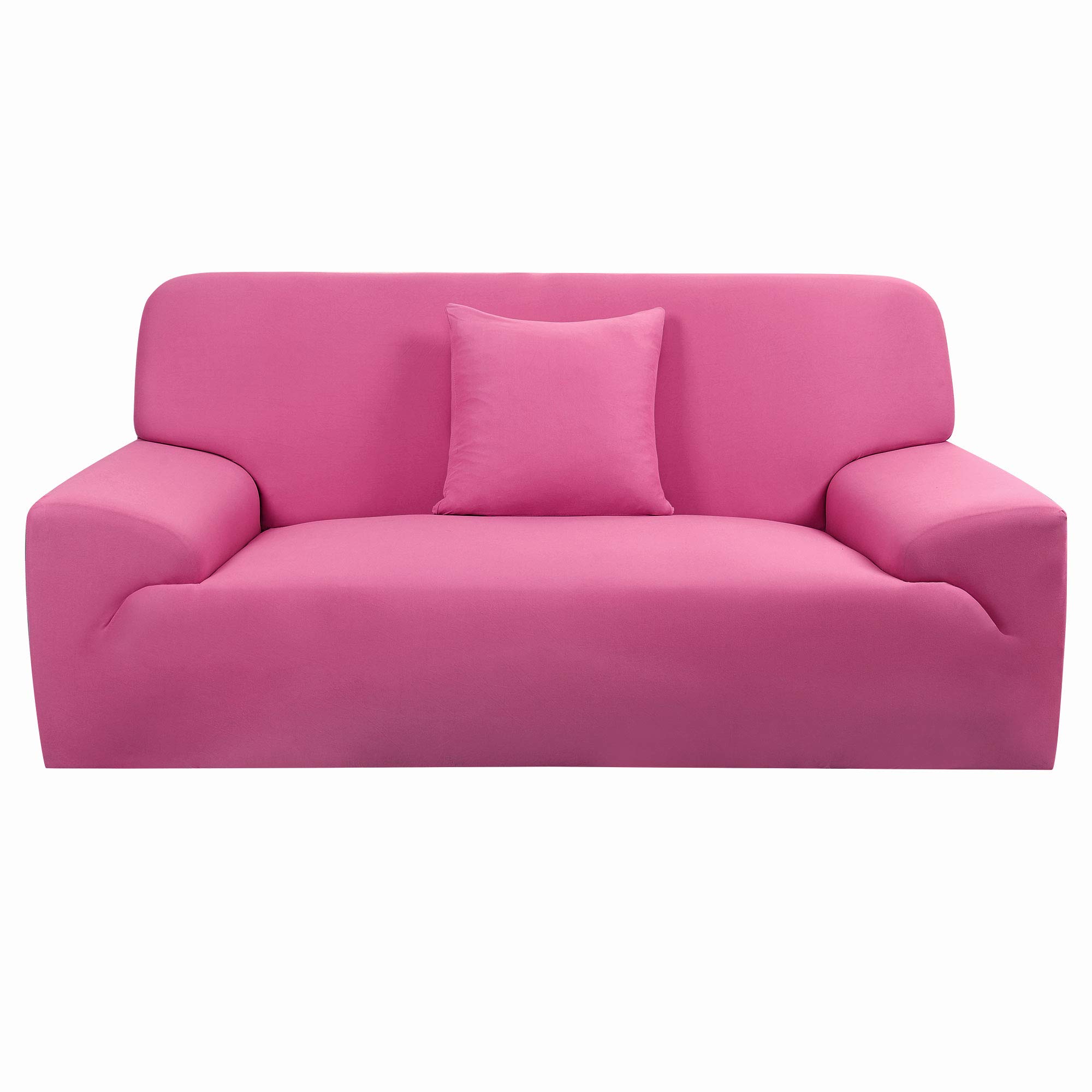 sourcing map Stretch Sofa Covers 4 Seater,Solid Elastic Sofa Slipcovers Washable Soft for Dogs - Spandex Universal Couch Covers for Furniture with One Pillow Cover Fuchsia