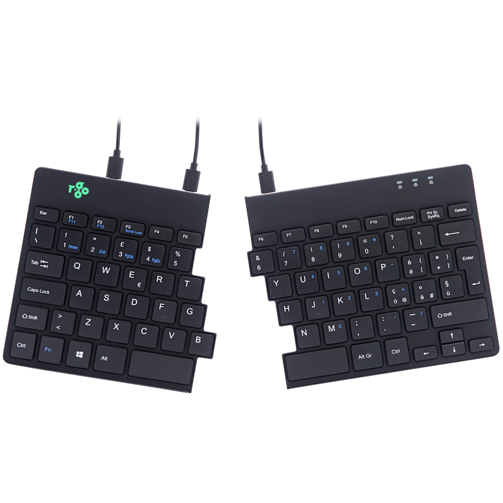 R-Go Split Ergonomic Keyboard, Qwerty (It), Black, Wired