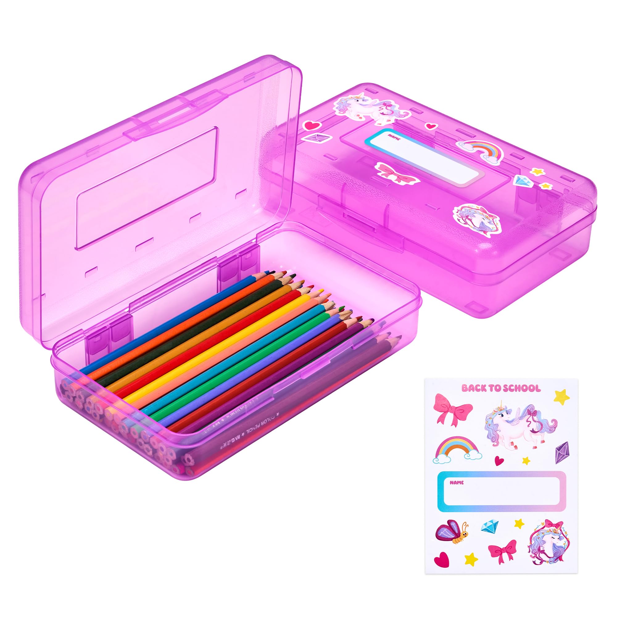Photo 1 of GAMENOTE Plastic Pencil Case Box with Lid Snap Closure, Large Capacity School Supplies Storage Organizer Box for Kids (Purple)