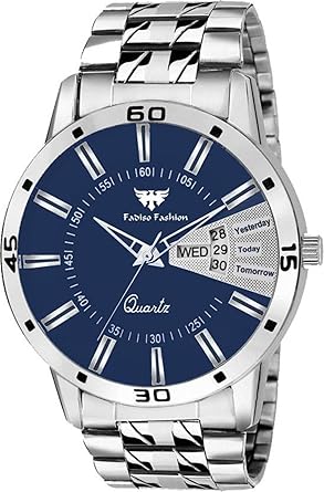 Fadiso Fashion Bare Basic Design Analogue Blue Dial Day and Date Functioning Mens Watch (FF01157)