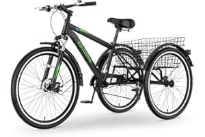 MOPHOTO Mountain Tricycle for Adults, 3 Wheeled 7-Speed Mountain Tricycle 24 inch 26 inch Men's Women's Tricycles Cruiser Bike Featuring Disc Brakes, Cargo Basket