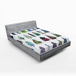 Ambesonne Christmas Fitted Sheet, Watercolor