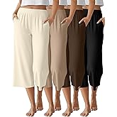 Neer 4 Pack Women's Capri Pants Wide Leg Capris Yoga Sweatpants Lounge Loose Fit High Waist Workout Cropped Pants with Pocket