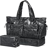 DTGN Travel Duffel Bag for Women, 50L Weekender Bag, Gym Bag with Shoes Compartment, Carry on Overnight Bag with Toiletry Bag for Travel Trip Camping, Black