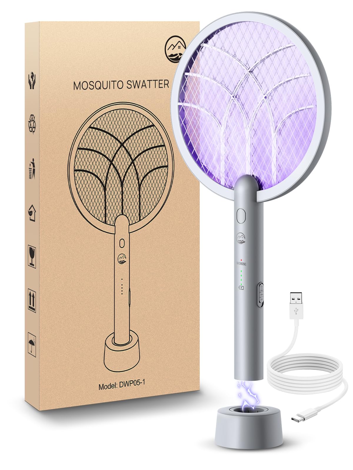 Photo 1 of **MISSING CHARGER**PARTS ONLY**
Electric Fly Swatter Racket, Mosiller 2 in 1 Smart Bug Zapper & Power Take Off Generators with USB Rechargeable Base, Powerful Mosquitoes Trap Lamp & Fly Killer for Home, Bedroom (Light Grey?1 Pack?)