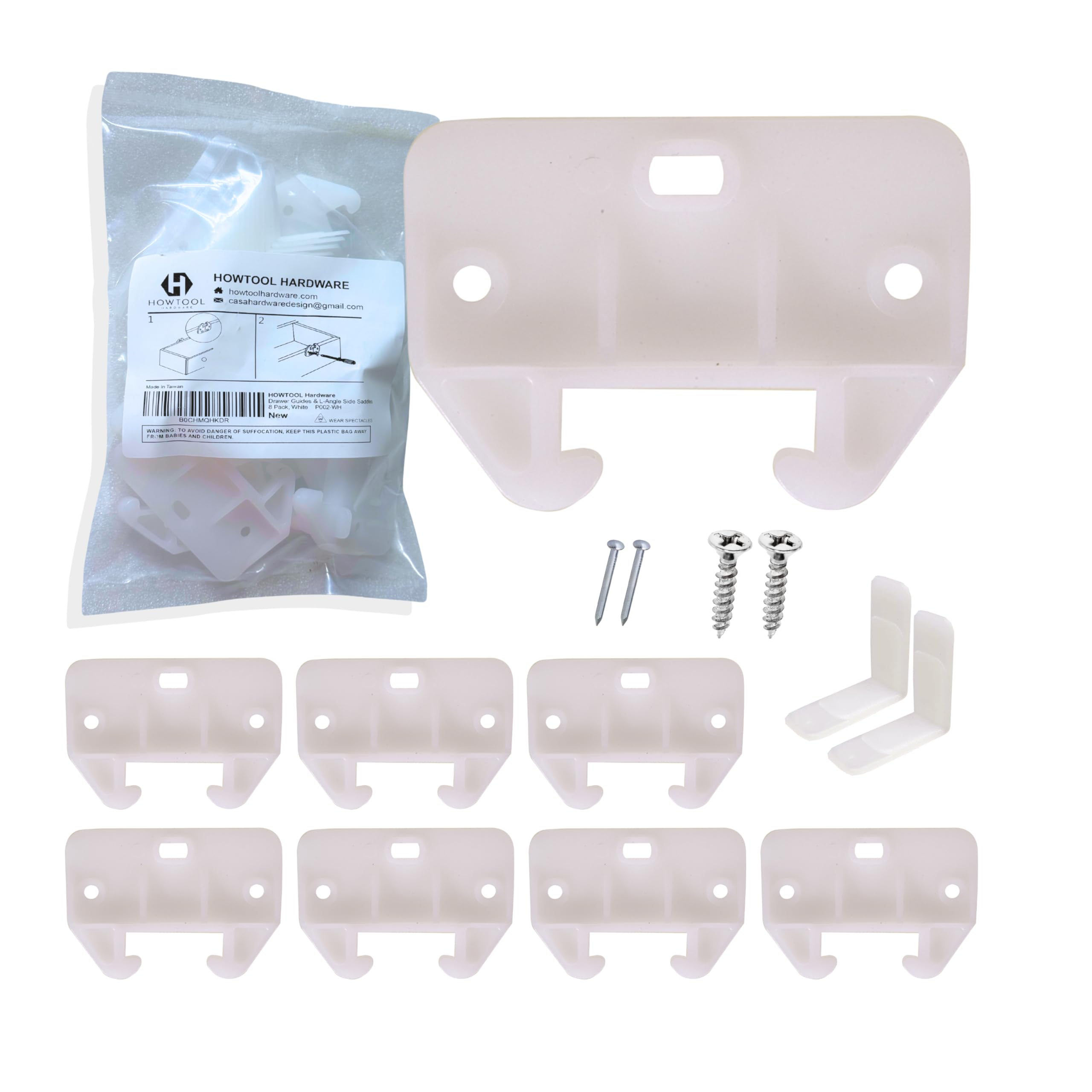 Photo 1 of Drawer Track Guides Fixed L-Angle Drawer Glide Set with Screws, 8 Pack White Replacement Drawer Guides for Side-Mount Rails | HOWTOOL