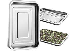 RooTrimmer 5 Pack Large Stainless Steel Seedling Trays, Heavy Duty Metal Water Catch Trays for Nursery Pots-Transplant, Seed Germination & Propagation Flats (17.5 inch×13.56 inch, 1.18" Height)