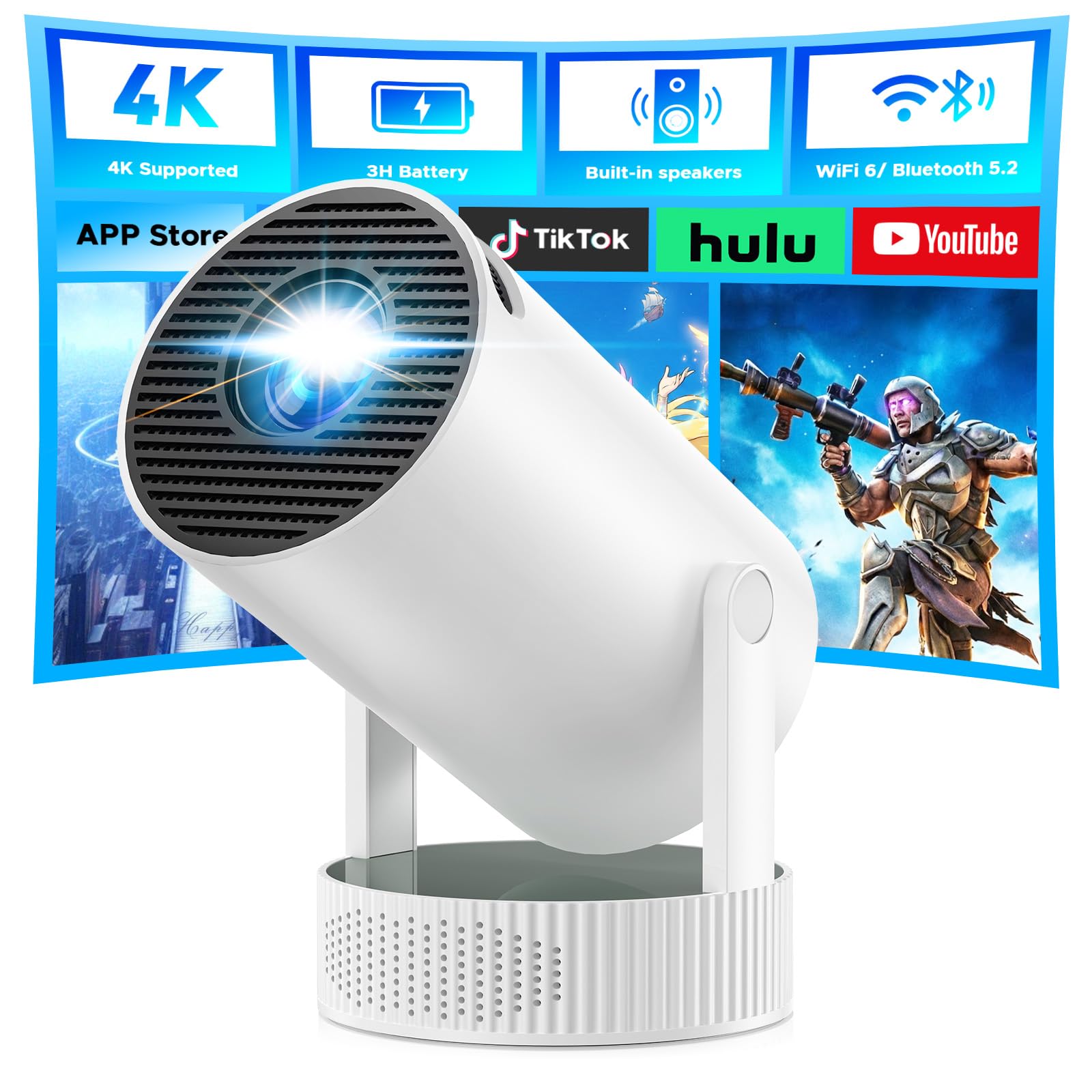 Photo 1 of Mini Projector, Projector with Wifi and Bluetooth Built-in Battery 4K Portable Projector for Outdoor Bedroom, Smart Projectors 1080P Compatible with iphone/TV Stick/HDMI/Laptop