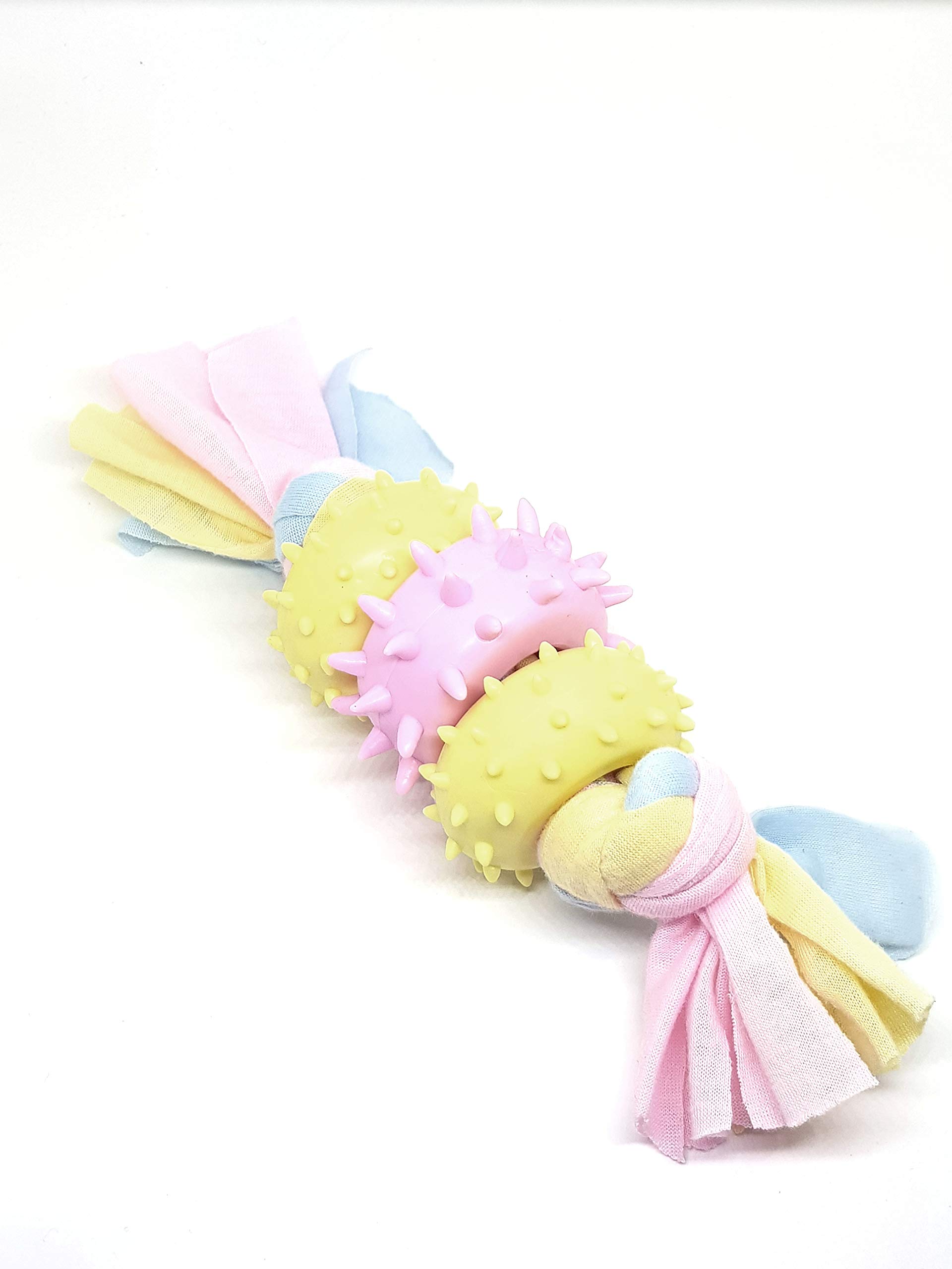 takestop® Ball 3 Rings Hard Rubber 20 x 5.5 cm with Fabric Knots Dog Game ED_40039 Pet Dog Chewing Strap Bite Random Colour