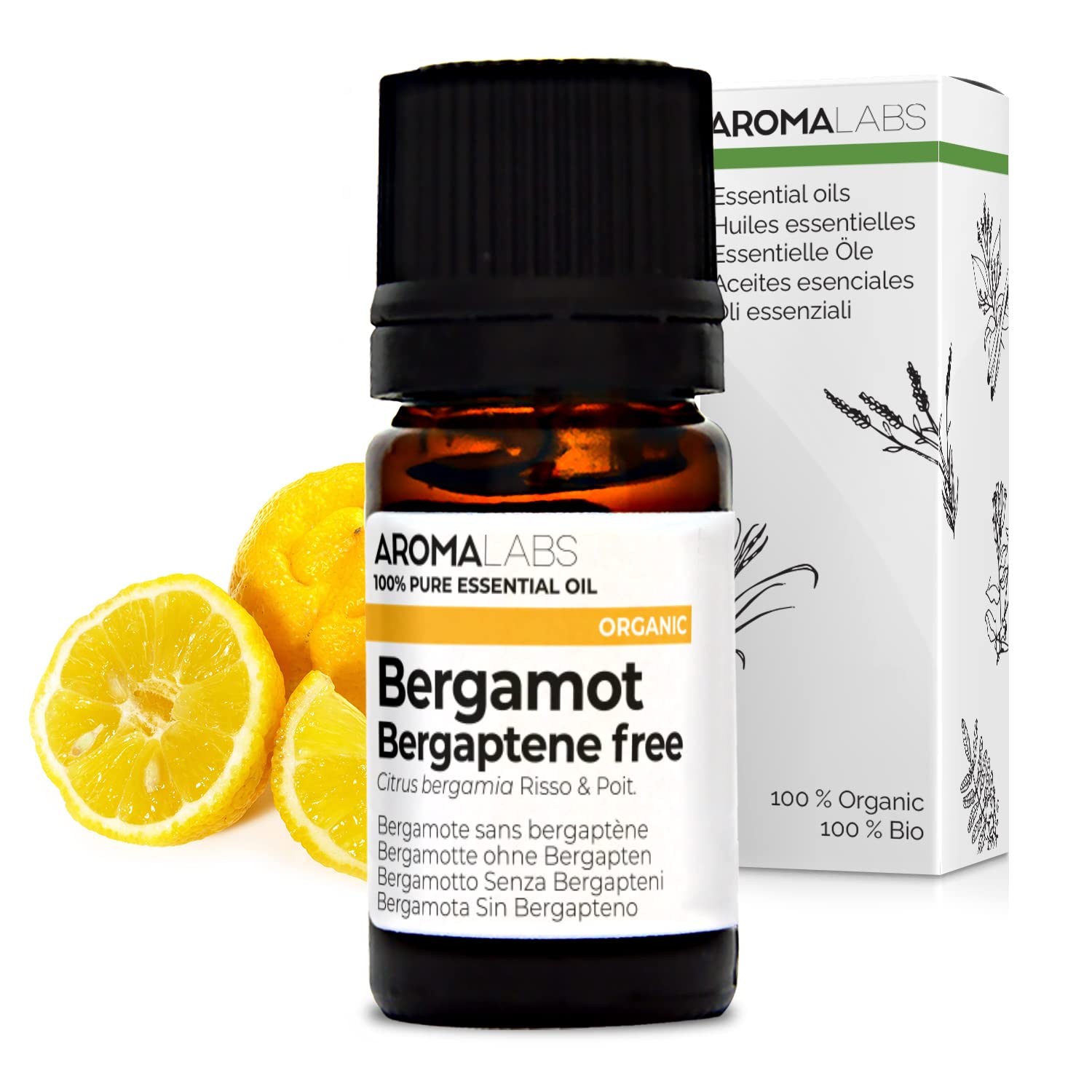 BIO - Bergamot BERGAPTENE Free Essential Oil - 5mL - 100% Pure, Natural, Chemotyped and AB Certified - AROMA LABS (French Brand)