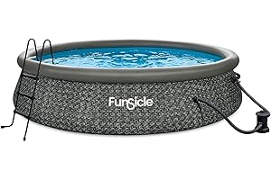 Funsicle 14' x 36" Quickset Round Inflatable Ring Top Outdoor Above Ground Swimming Pool Set with Pump and Cartridge Filter, Dark Herringbone
