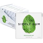 SIMPLY Plastic-Free Natural Chewing Gum, Peppermint, 6 Pack, 15 Pieces Each | 90 Pieces Total. No Artificial Sweeteners, Vegan. Gluten and Soy Free. Natural Plant-Base, Non-GMO, Kosher. Made in America