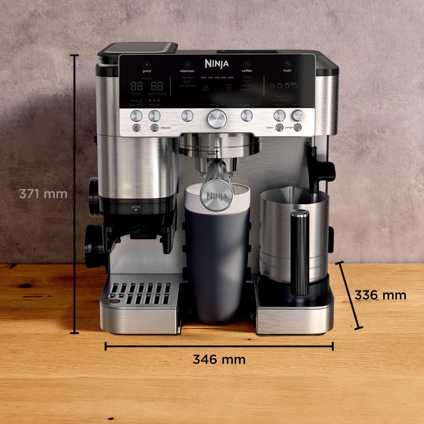 Ninja Luxe Premier 3-in-1-Kaffeemaschine mit Mahlwerk und Aufschäumer für Latte, Cappuccino, Cold Brew & Espresso, einfache Handhabung, 4 Voreinstellungen zum Aufschäumen, Silber, ES601EU 8