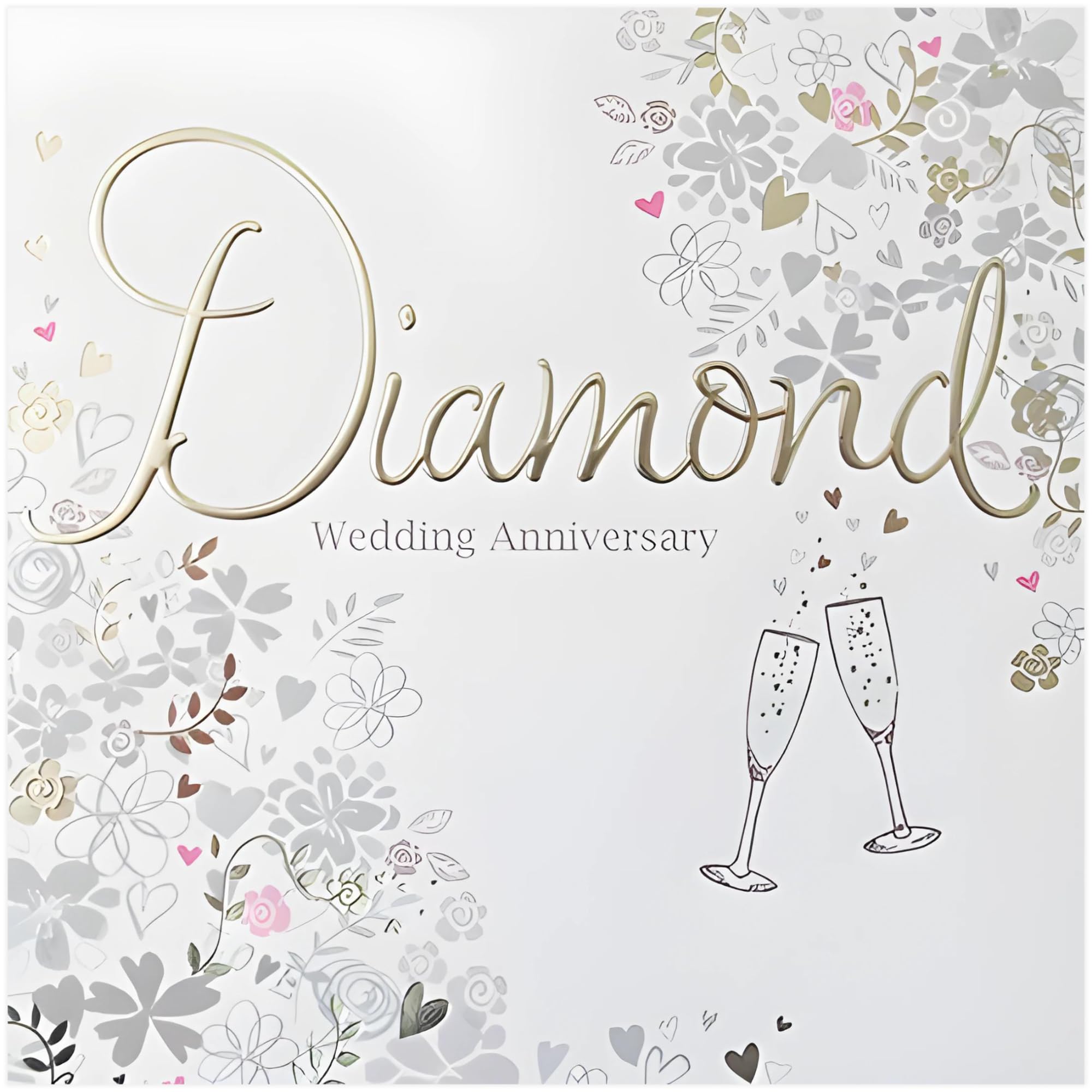 Diamond 60th Wedding Anniversary Card (PLK3423) - Silver Embossed