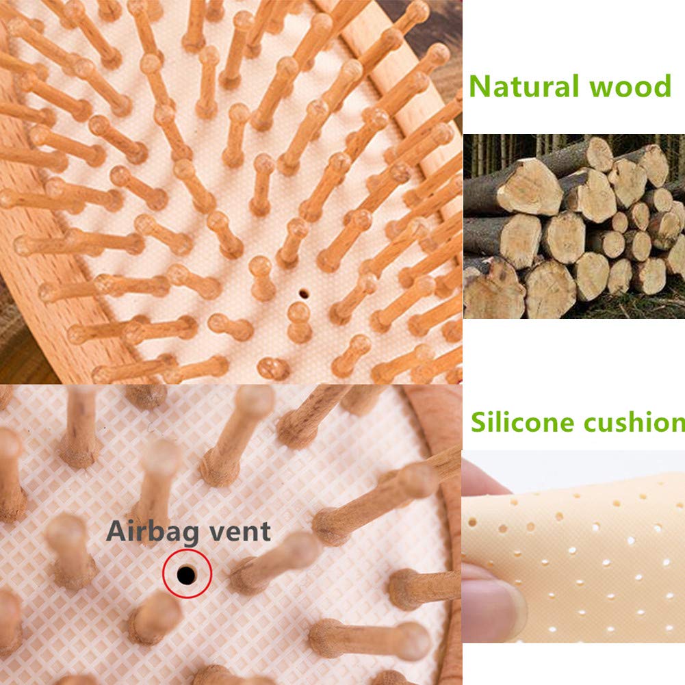 Wood Hair Brush,100% Wooden scalp brush Scalp Massage Antistatic Wooden Hair Comb Natural Wood Handle Portable Size and Fits Gift (9 in)