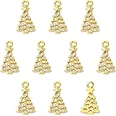 Stiesy 10 Pcs Brass Hollow Christmas Tree Charms Pendants Brass 18K Gold Charms Christmas Theme Cubic Zirconia Pendants Bulk for DIY Christmas Jewelry Making Craft