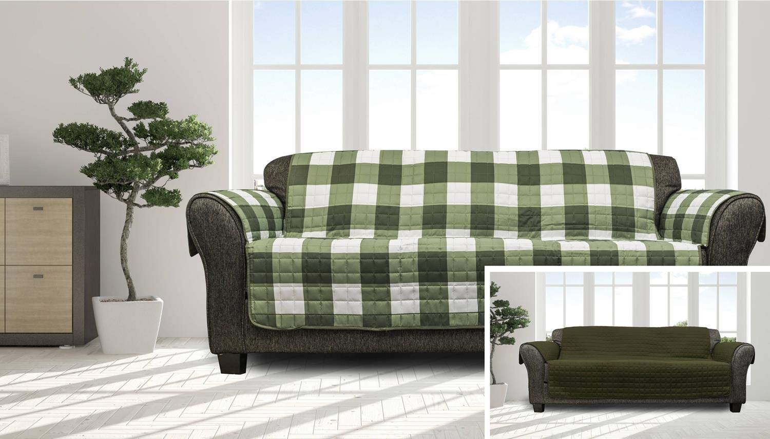 Quick Fit Alba Reversible Waterproof Microfiber Sofa Cover in Chocolate-Sage