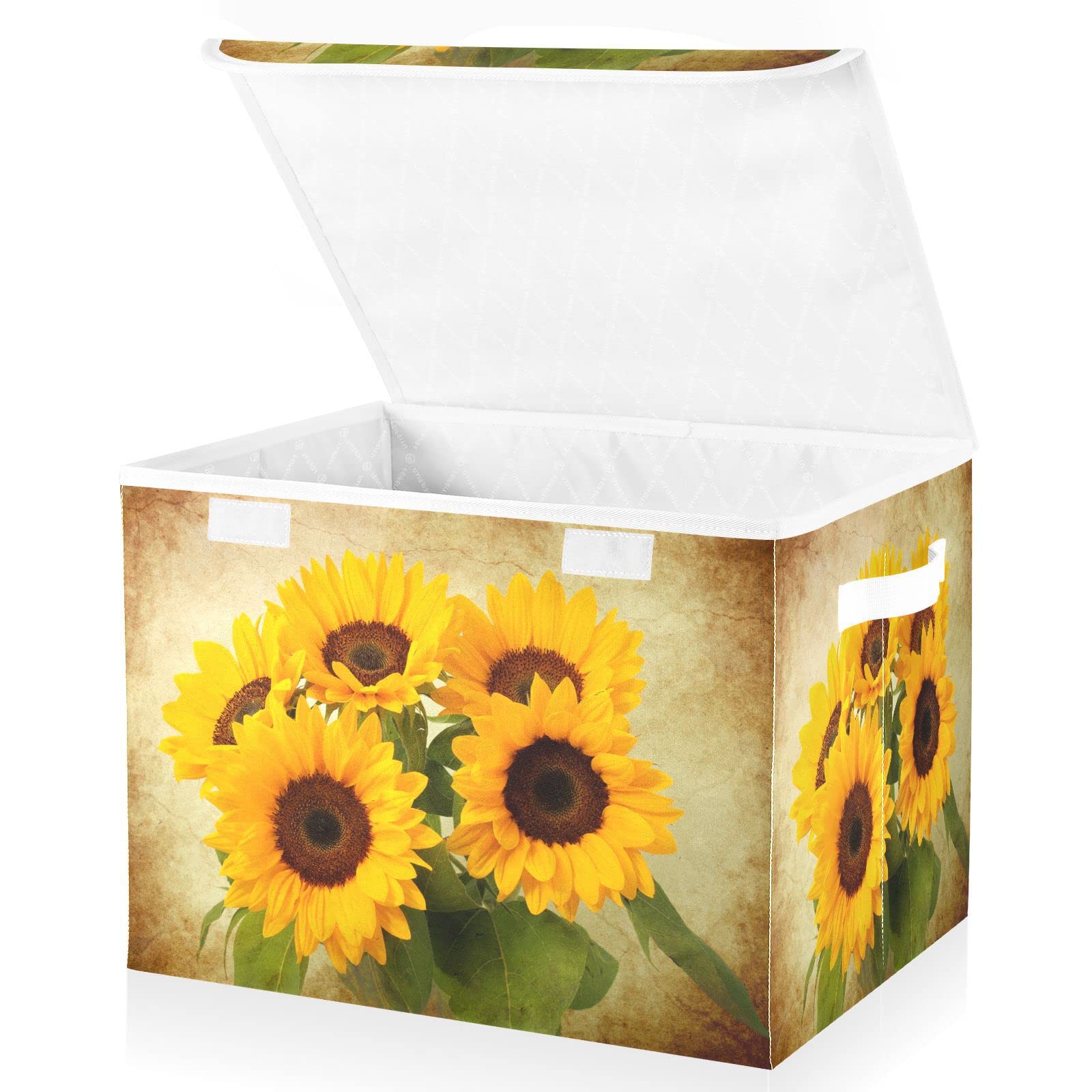 Mnsruu Storage Boxes with Lids, Sunflowers Shabby Chic Large Storage Basket Organizer Shelves Cube Bin Toy Clothes Underbed
