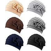 JenPen 6 Pcs Chemo Headwear for Women Stretchy Soft Turbans for Cancer Solid Beanie Flower Chemo Caps for Hair Loss