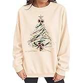 UYIQL Christmas Tree Sweatshirt for Women Fleece Christmas Sweatshirts Cute Xmas Bow Graphic Long Sleeve Pullover Tops